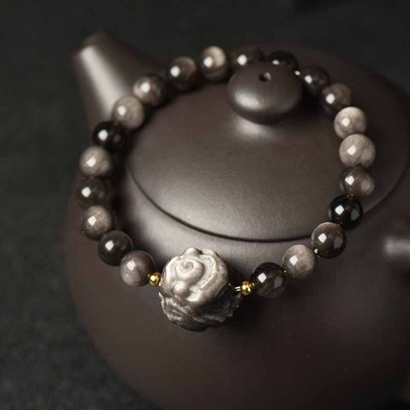 Bracelet de protection en obsidienne argentée, perles de méditation de 8 mm