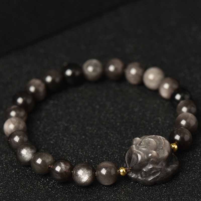 Bracelet de protection en obsidienne argentée, perles de méditation de 8 mm