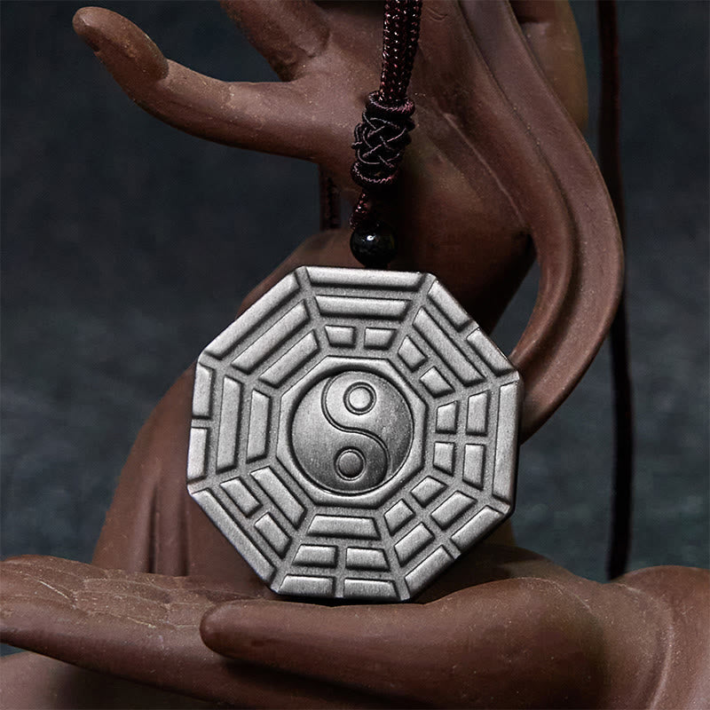 Collier Yin Yang en obsidienne argentée brillante pour la protection et l'harmonie