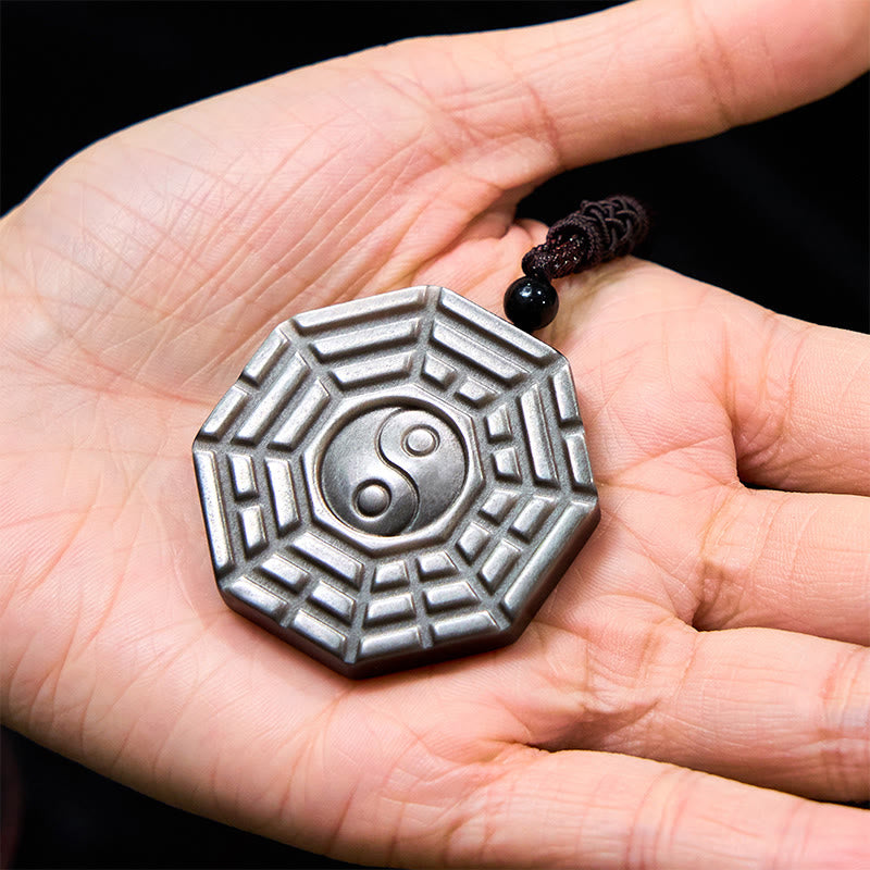 Collier Yin Yang en obsidienne argentée brillante pour la protection et l'harmonie