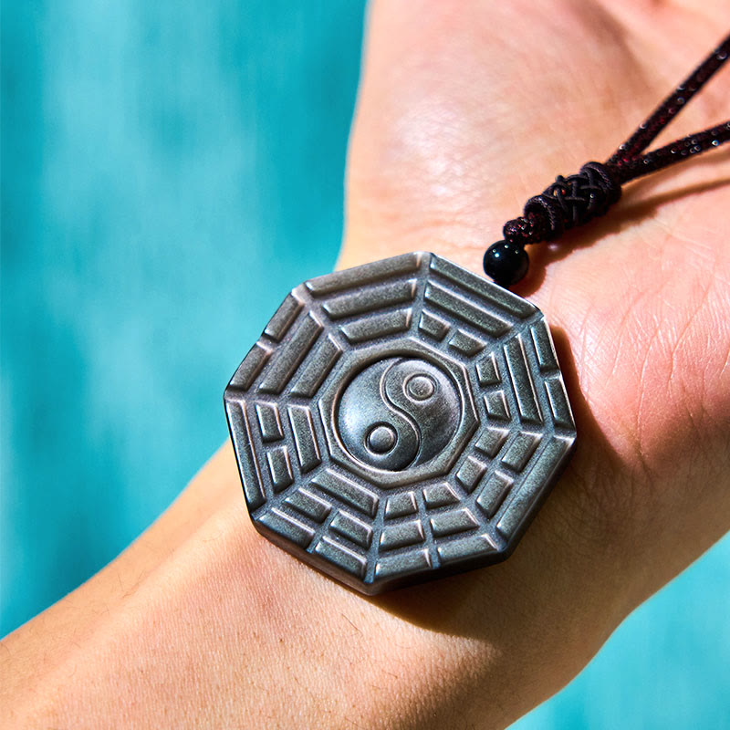 Collier Yin Yang en obsidienne argentée brillante pour la protection et l'harmonie