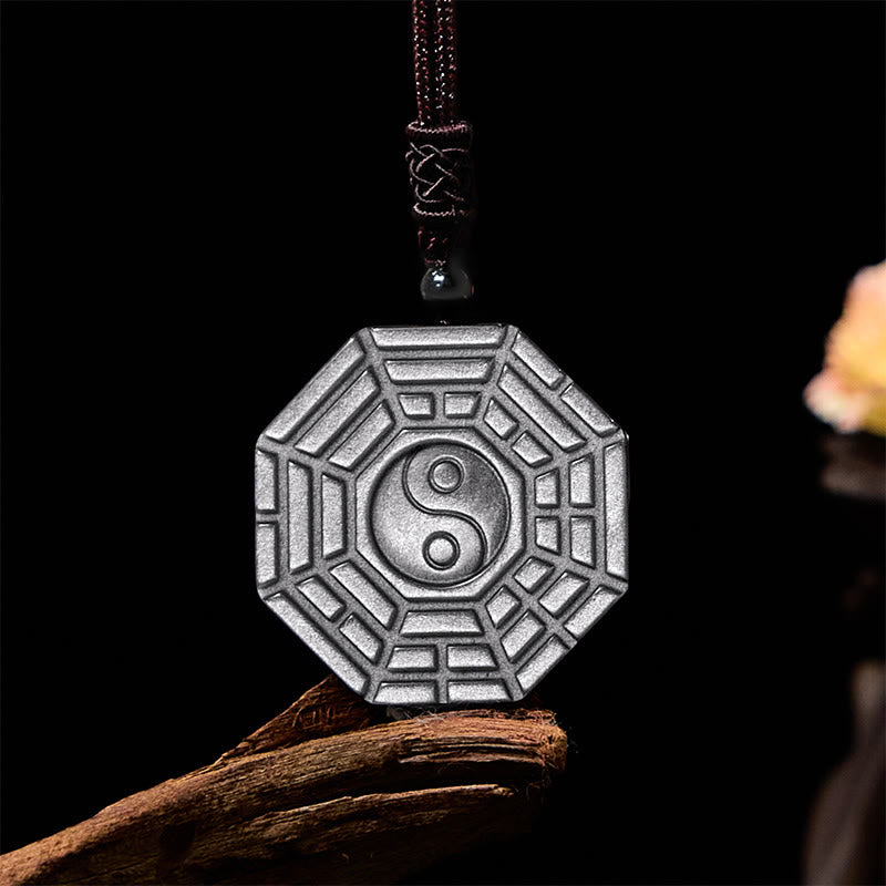 Collier Yin Yang en obsidienne argentée brillante pour la protection et l'harmonie