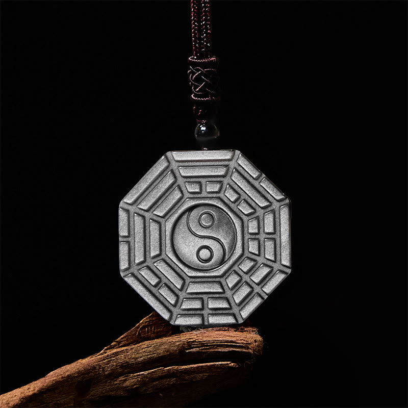 Collier Yin Yang en obsidienne argentée brillante pour la protection et l'harmonie