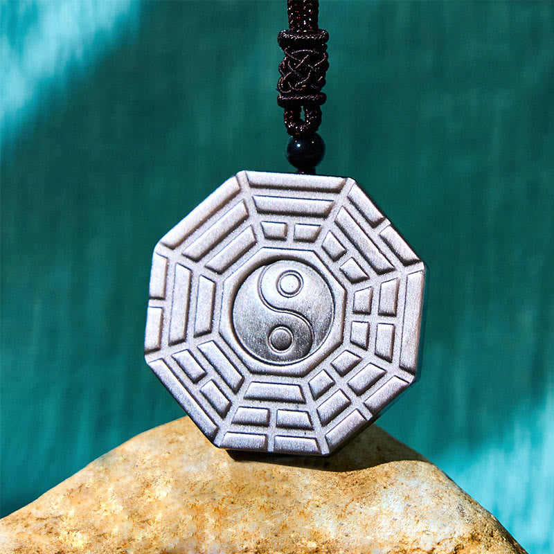 Collier Yin Yang en obsidienne argentée brillante pour la protection et l'harmonie
