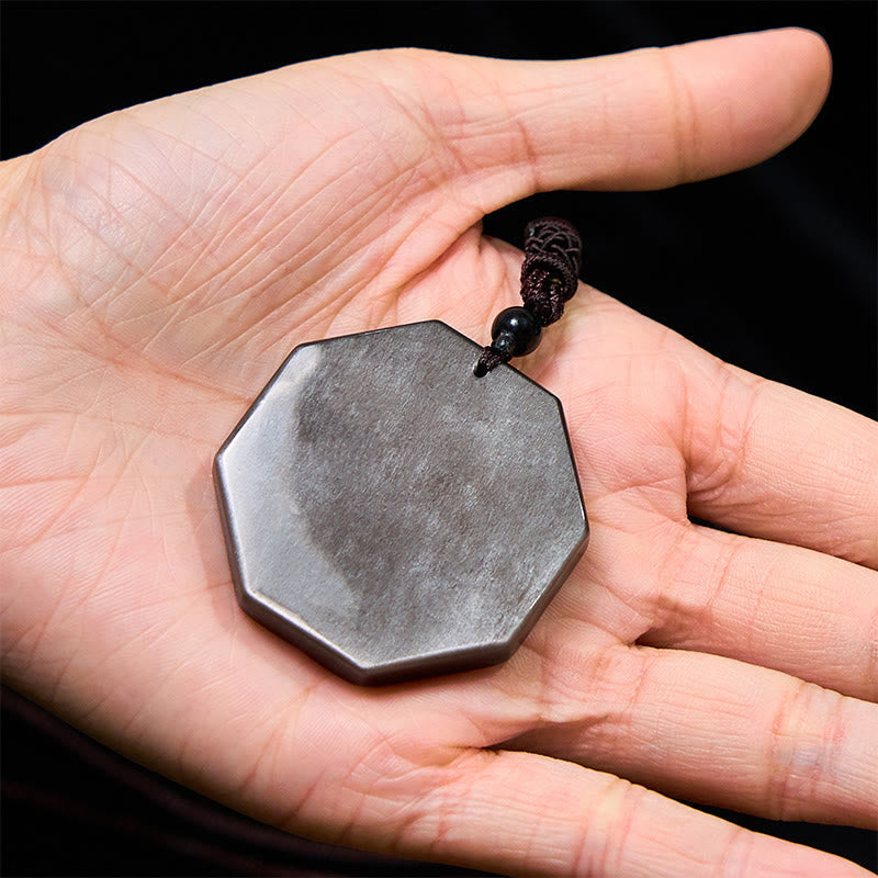 Collier Yin Yang en obsidienne argentée brillante pour la protection et l'harmonie