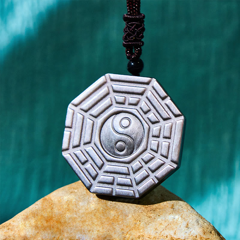 Collier Yin Yang en obsidienne argentée brillante pour la protection et l'harmonie