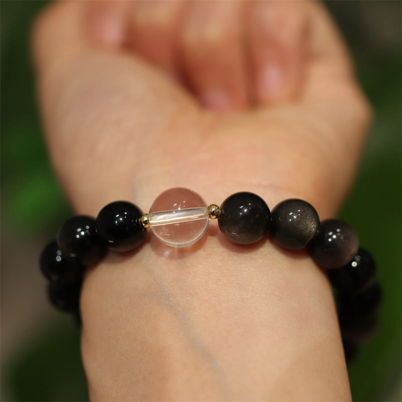 Bracelet de protection Yin Yang en obsidienne argentée