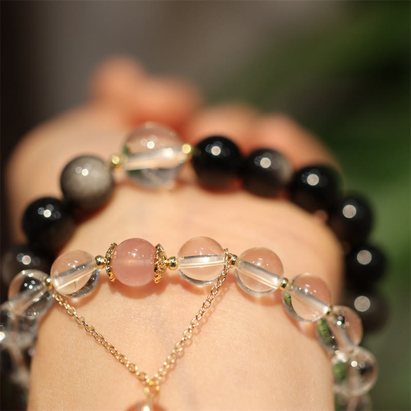 Bracelet de protection Yin Yang en obsidienne argentée
