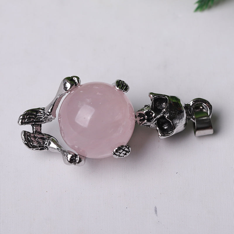 Silver Skeleton Wrapped Round Ball Crystal Spiritual Pendant