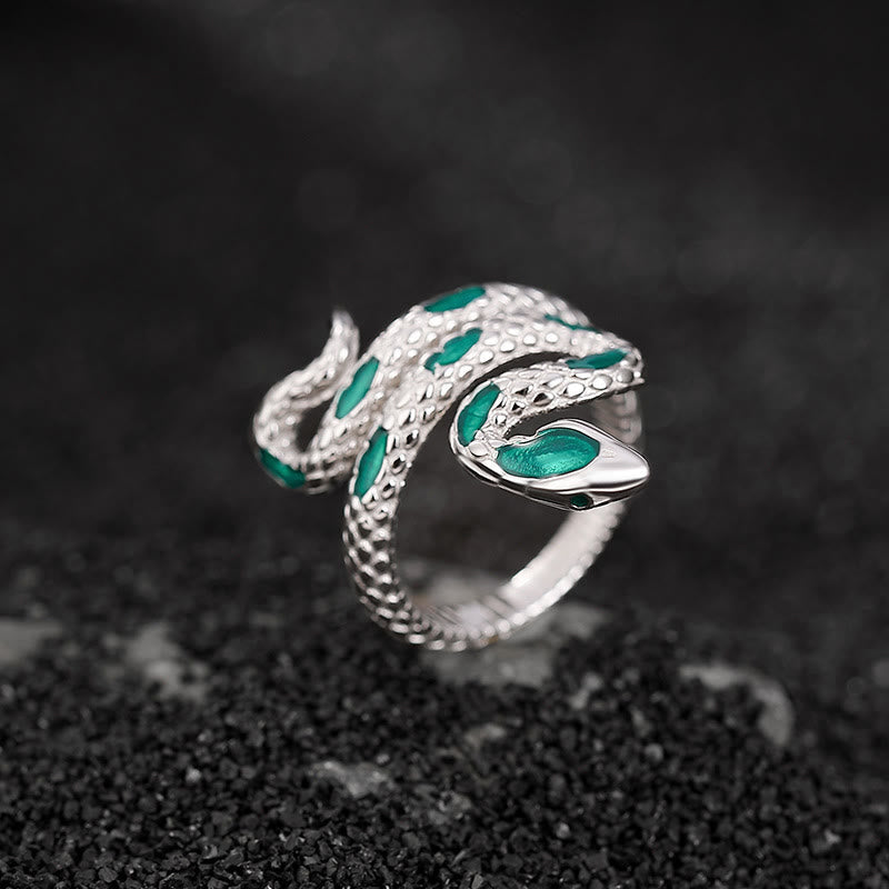 Bague ajustable en argent avec motif serpent du zodiaque