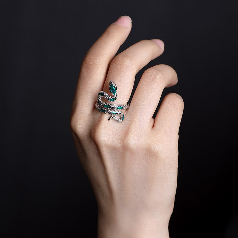 Bague ajustable en argent avec motif serpent du zodiaque