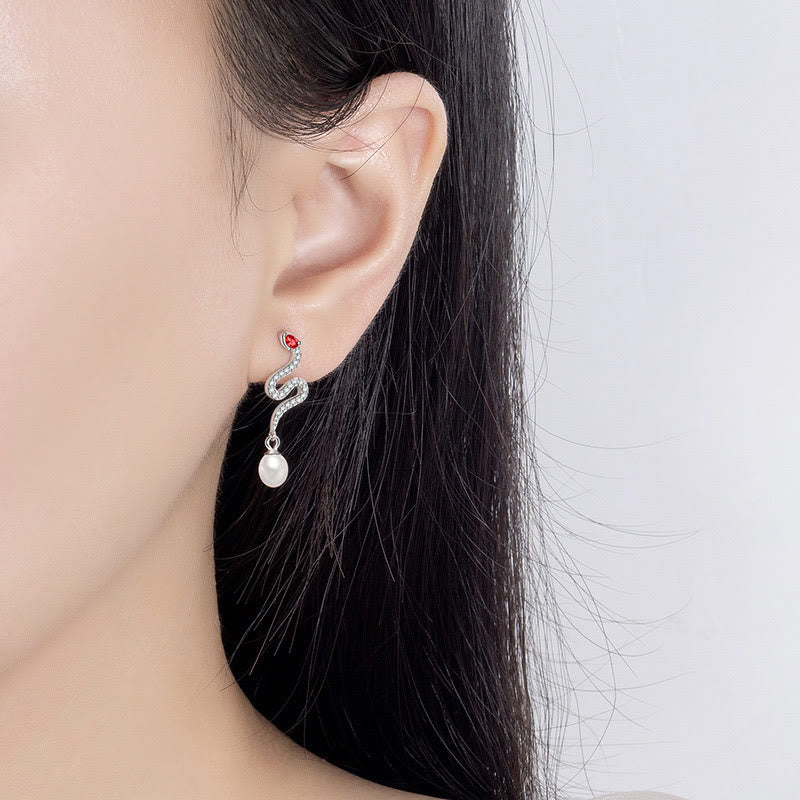 Boucles d'oreilles serpent en argent et perles - Sagesse et protection