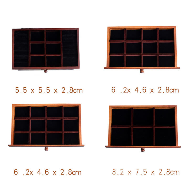 Coffret à bijoux en bois à six niveaux avec sculptures de fleurs de prunier vintage