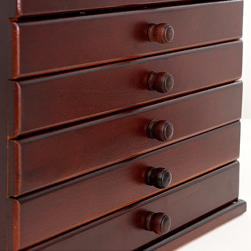 Coffret à bijoux en bois à six niveaux avec sculptures de fleurs de prunier vintage