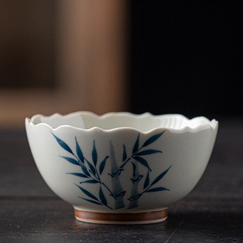Petite tasse à thé en céramique à feuilles de bambou bleues pour les rituels du thé Kung Fu