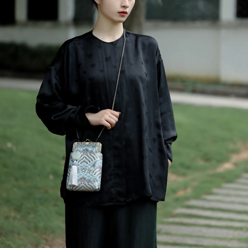 Petit sac bandoulière bleu vagues océan avec chaîne en métal