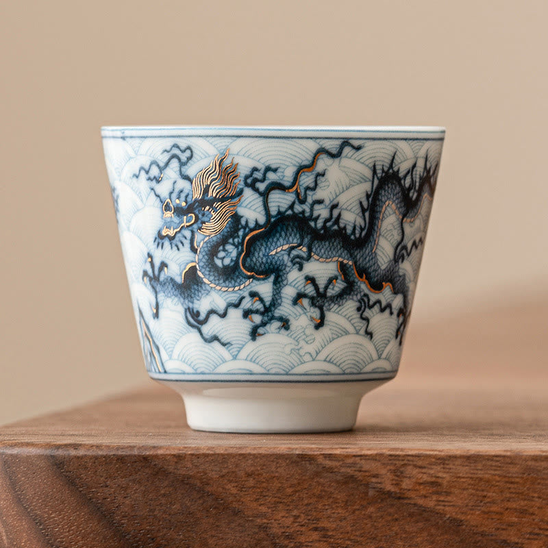 Petite tasse à thé en céramique Dragon bleu et blanc | Thé Kung Fu 45 ml