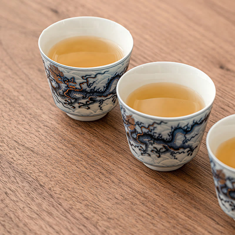 Petite tasse à thé en céramique Dragon bleu et blanc | Thé Kung Fu 45 ml