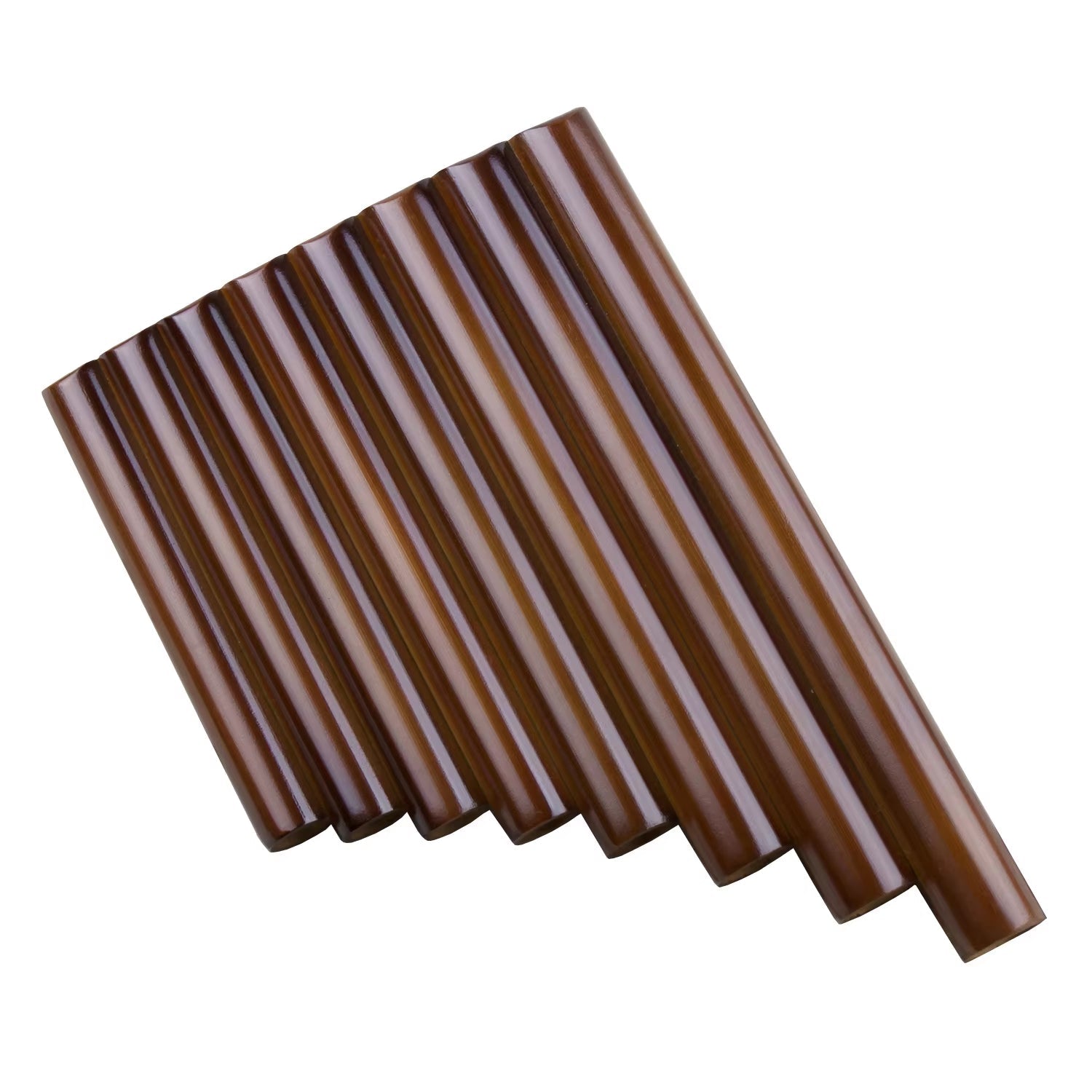 Small Brown Bamboo Pan Flute with 8 descending pipes in a natural arrangement
