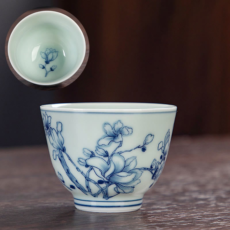Petite tasse à thé en céramique 50 ml | Vaisselle artisanale Paysage bleu