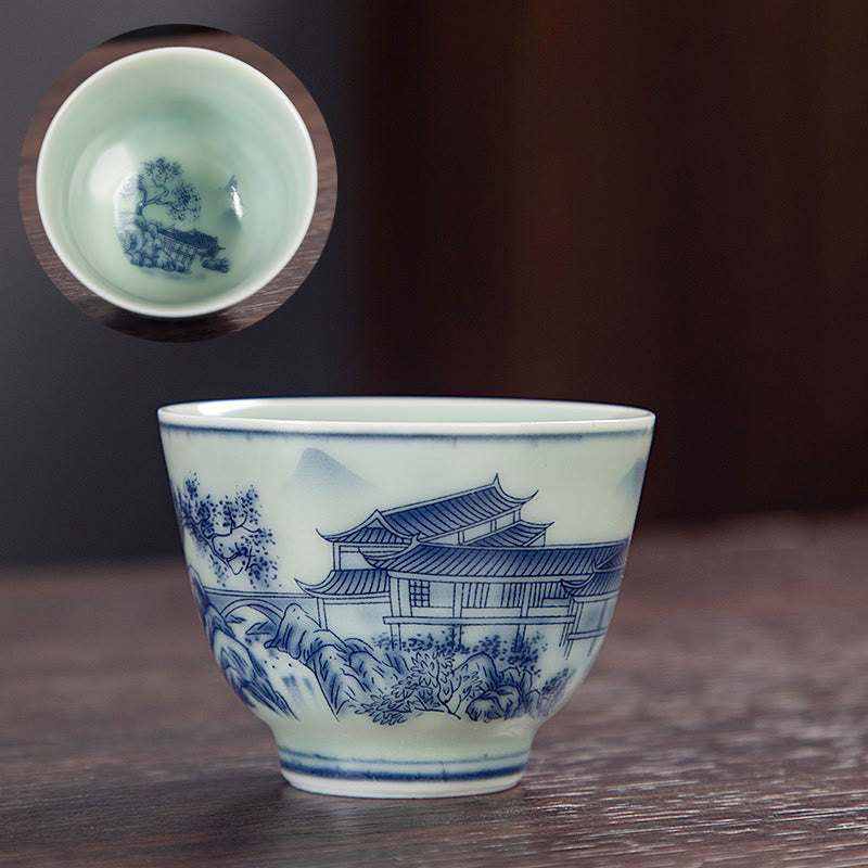 Petite tasse à thé en céramique 50 ml | Vaisselle artisanale Paysage bleu