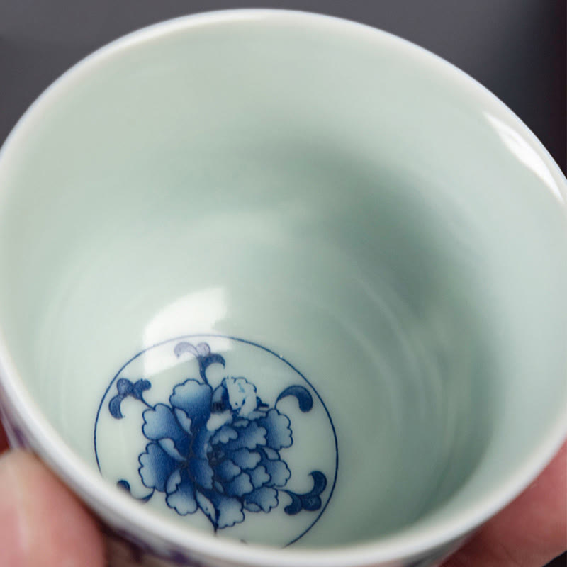 Petite tasse à thé en céramique 50 ml | Vaisselle artisanale Paysage bleu