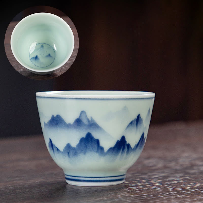 Petite tasse à thé en céramique 50 ml | Vaisselle artisanale Paysage bleu