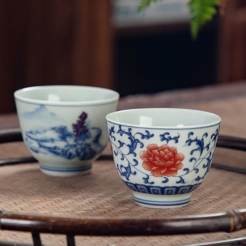 Petite tasse à thé en céramique 50 ml | Vaisselle artisanale Paysage bleu
