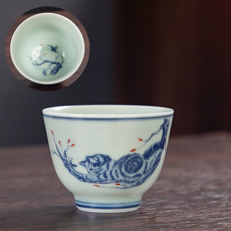 Petite tasse à thé en céramique 50 ml | Vaisselle artisanale Paysage bleu