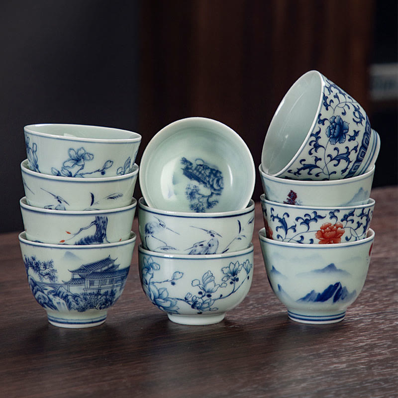 Petite tasse à thé en céramique 50 ml | Vaisselle artisanale Paysage bleu