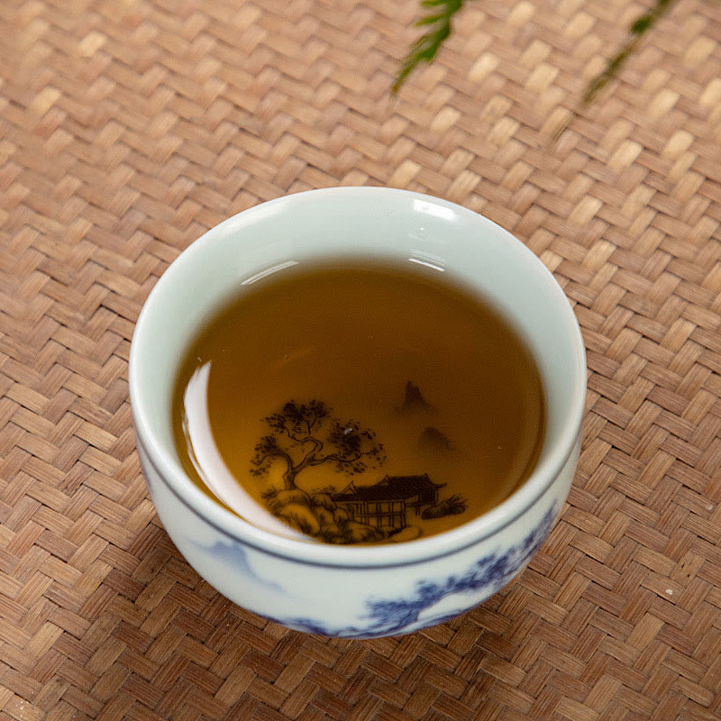 Petite tasse à thé en céramique 50 ml | Vaisselle artisanale Paysage bleu