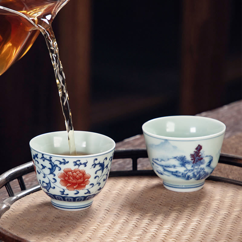 Petite tasse à thé en céramique 50 ml | Vaisselle artisanale Paysage bleu