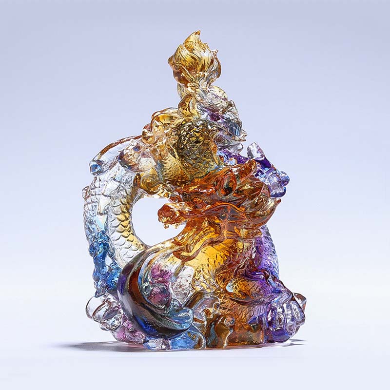 Petite statue de dragon en cristal coloré Liuli pour la protection et la chance