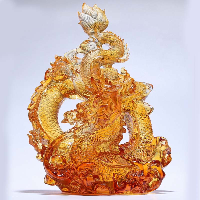 Petite statue de dragon en cristal coloré Liuli pour la protection et la chance