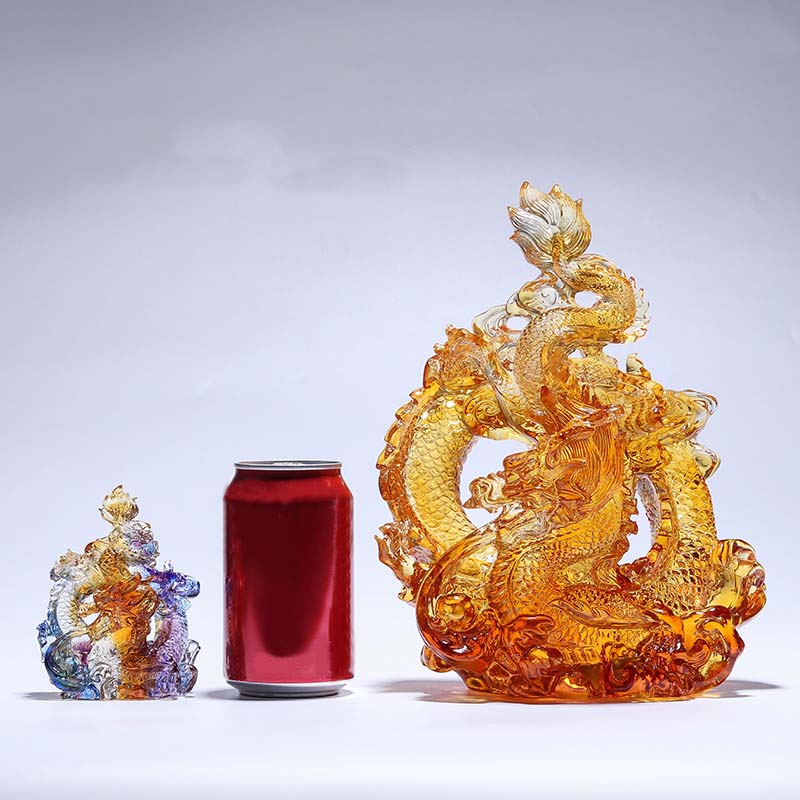 Petite statue de dragon en cristal coloré Liuli pour la protection et la chance