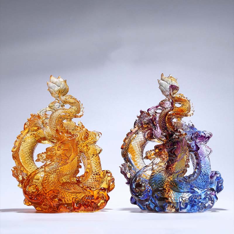 Petite statue de dragon en cristal coloré Liuli pour la protection et la chance