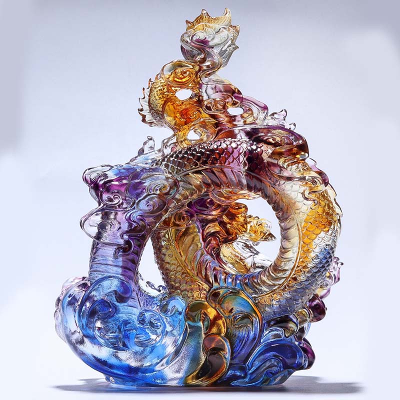 Petite statue de dragon en cristal coloré Liuli pour la protection et la chance