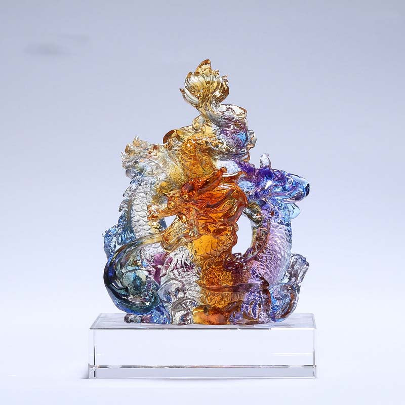 Petite statue de dragon en cristal coloré Liuli pour la protection et la chance