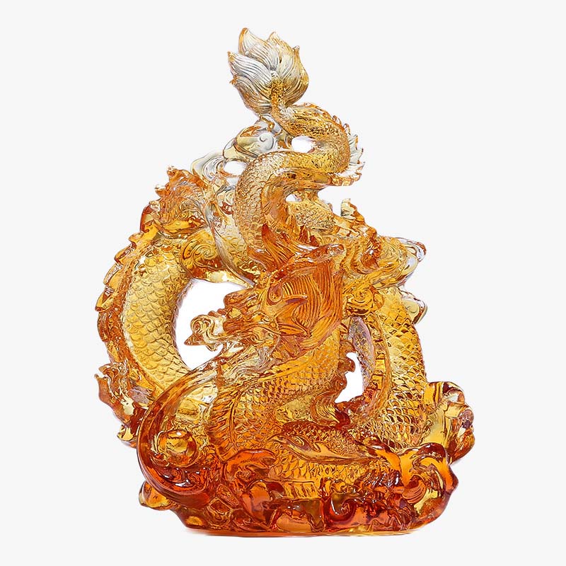 Petite statue de dragon en cristal coloré Liuli pour la protection et la chance