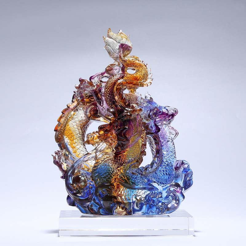 Petite statue de dragon en cristal coloré Liuli pour la protection et la chance