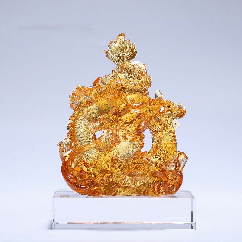 Petite statue de dragon en cristal coloré Liuli pour la protection et la chance