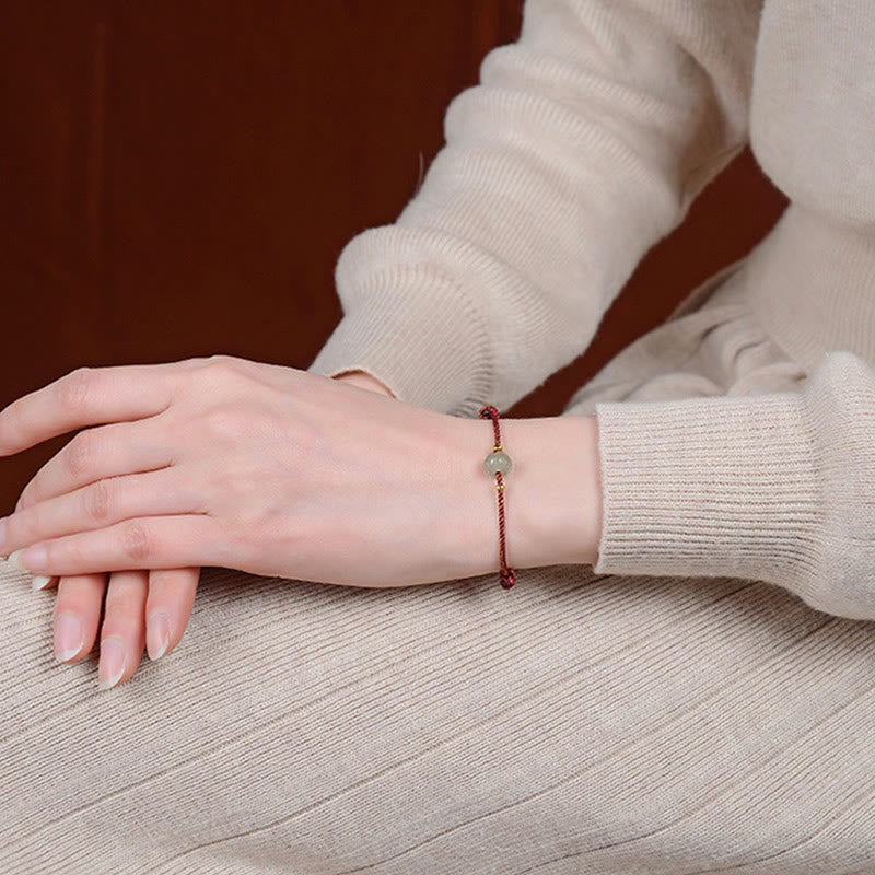 Petit bracelet porte-bonheur en jade Hetian, fil rouge, 6 x 8 mm