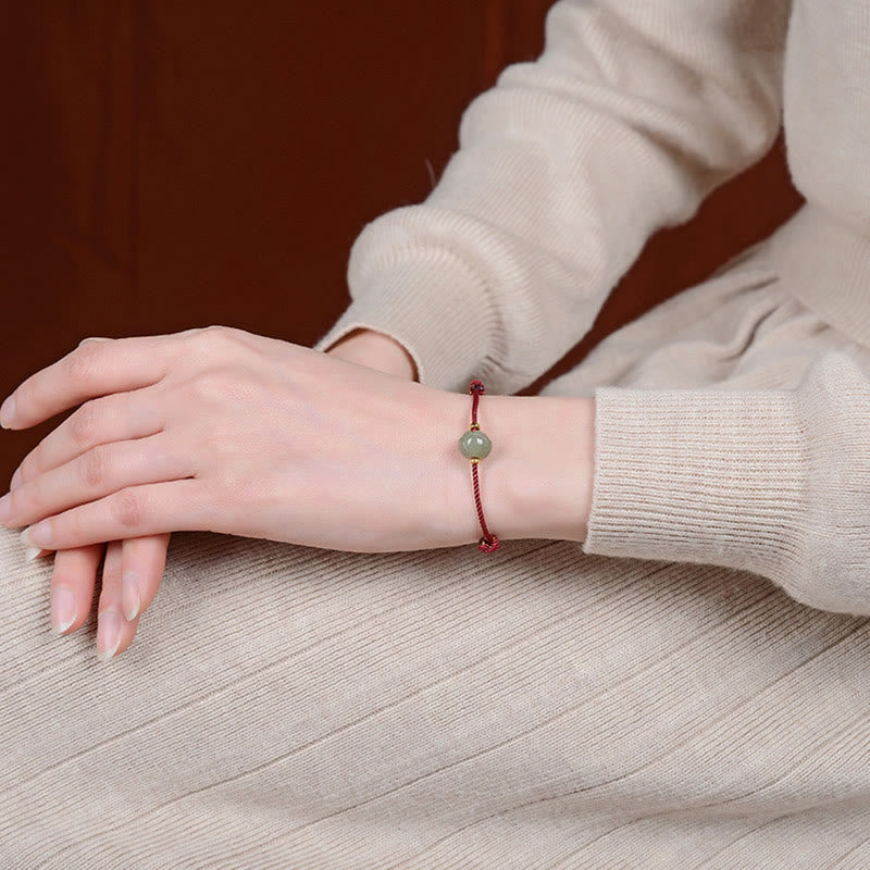 Petit bracelet porte-bonheur en jade Hetian, fil rouge, 6 x 8 mm