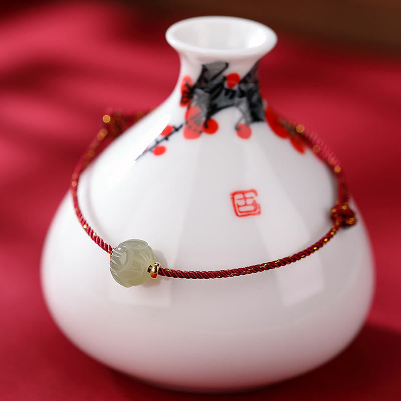 Petit bracelet porte-bonheur en jade Hetian, fil rouge, 6 x 8 mm