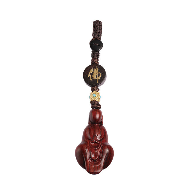 Porte-clés de protection Bouddha en bois de santal rouge à petites feuilles