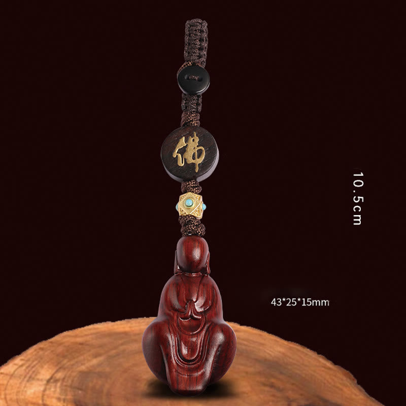 Porte-clés de protection Bouddha en bois de santal rouge à petites feuilles