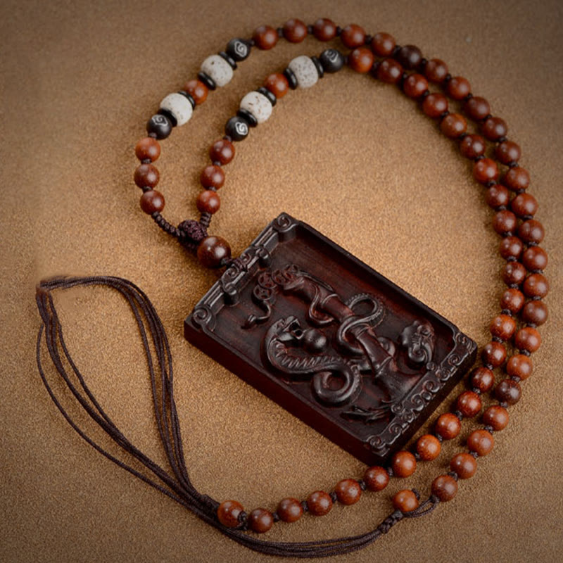 Collier du zodiaque chinois en bois de santal rouge à petites feuilles pour le calme
