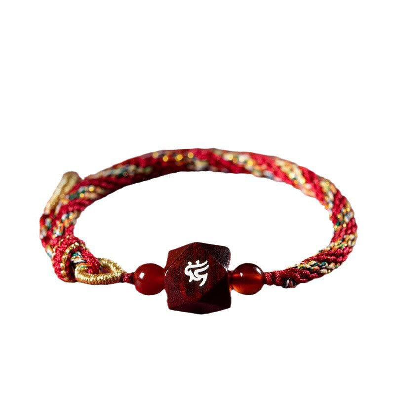 Bracelet de protection du zodiaque chinois en bois de santal rouge à petites feuilles