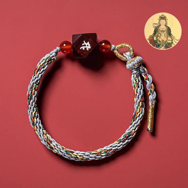 Bracelet de protection du zodiaque chinois en bois de santal rouge à petites feuilles