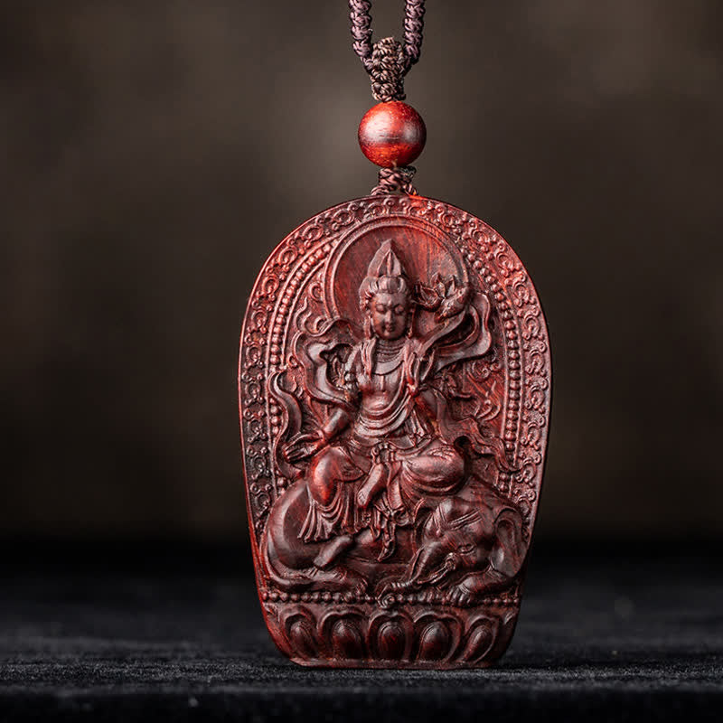 Collier de protection du zodiaque chinois en bois de santal rouge à petites feuilles